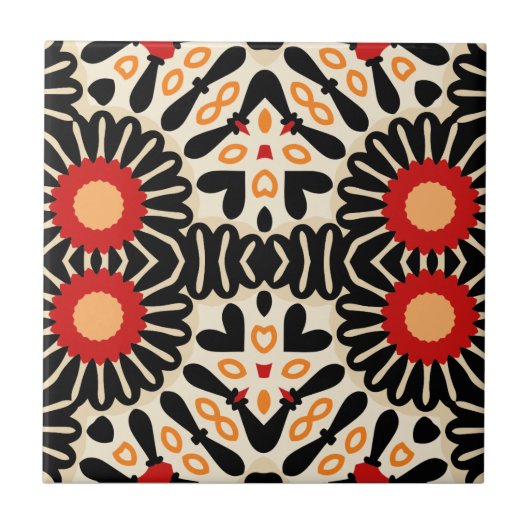 Vibrant Ethnic Arabesque Bohemian Mosaic Pattern タイル (正面)