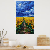 Vibrant Expressionist Sunflower Field Painting ポスター (キッチン)