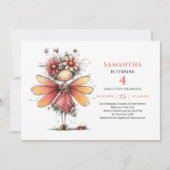 Vibrant Fairy Girl Birthday Pink Floral invitation 招待状 (正面)