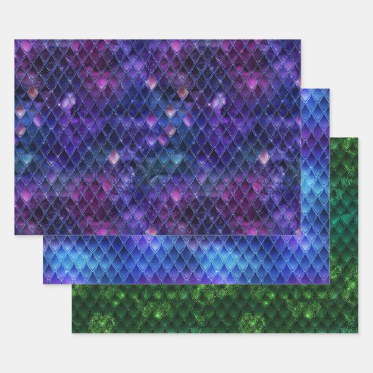 Vibrant Fantasy Dragon Scale Patterns ラッピングペーパーシート (セット)