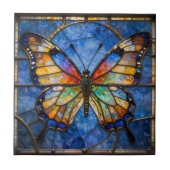 Vibrant Faux Stained Glass Butterfly Mosaic Art タイル (正面)