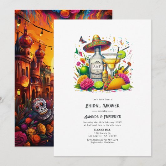 Vibrant Fiesta Let's Taco 'bout a Couple's Shower 招待状 (正面/裏面)