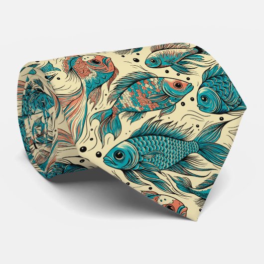 Vibrant Fish Pattern Colorful ネクタイ (ロール)