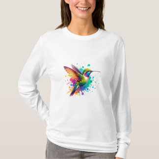 Vibrant Flight – Watercolor Hummingbird Explosion  Tシャツ