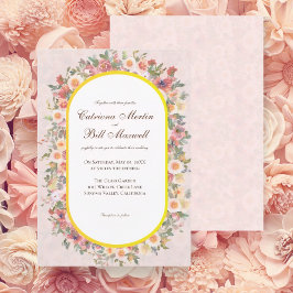 Vibrant Floral Arch Gold Frame Wedding Invitation 招待状