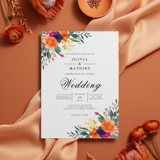 Vibrant Floral Arch Romantic Wedding 招待状