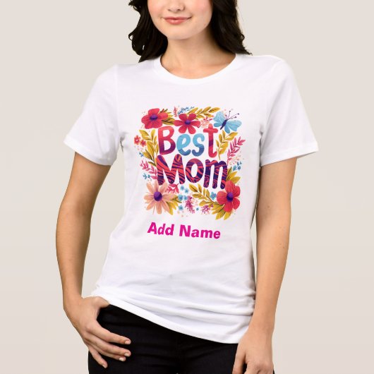 Vibrant Floral Best Mom Butterfly Botanical Modern トライブレンドＴシャツ (正面)