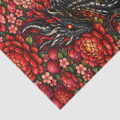 Vibrant Floral Black Dragon Stained Glass Design 薄葉紙 (詳細)