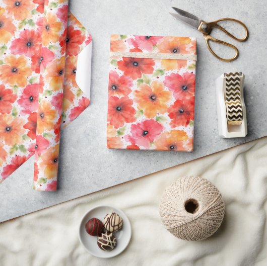 Vibrant Floral Blooms Wrapping Paper Elegant ラッピングペーパー (クラフト)