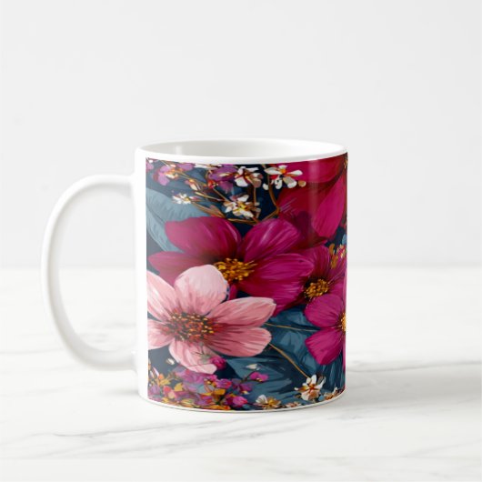 Vibrant Floral Burst Pattern コーヒーマグカップ (左)