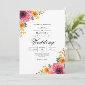 Vibrant Floral Corner Bloom Wedding 招待状 (スタンド正面)