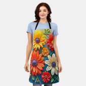 Vibrant Floral Fantasy Design エプロン (着用した状態)