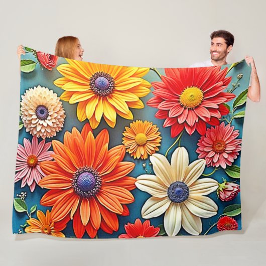 Vibrant Floral Fantasy Design フリースブランケット (インサイチュ)