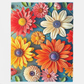 Vibrant Floral Fantasy Design フリースブランケット (正面)
