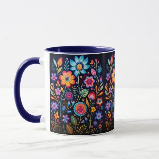 Vibrant Floral Garden Black Ceramic Combo Mug マグカップ (左)