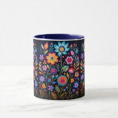 Vibrant Floral Garden Black Ceramic Combo Mug マグカップ (中央)