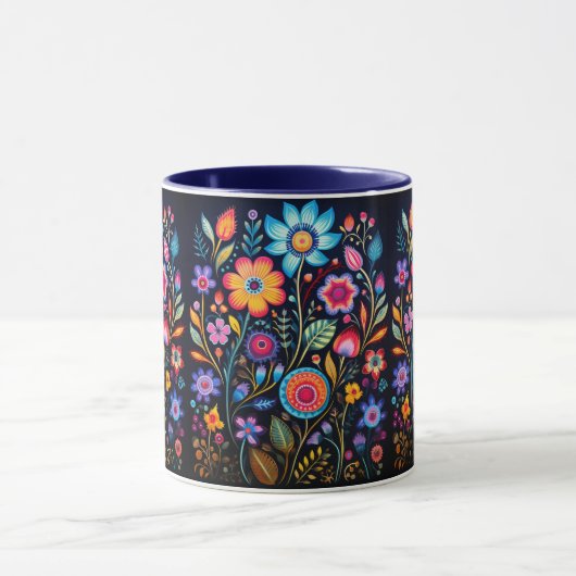 Vibrant Floral Garden Black Ceramic Combo Mug マグカップ (中央)