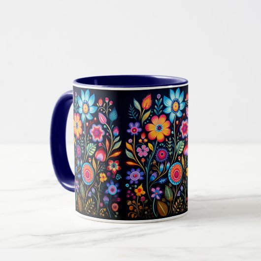 Vibrant Floral Garden Black Ceramic Combo Mug マグカップ (正面左)