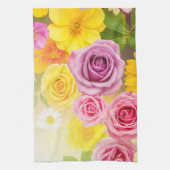 Vibrant Floral Gradient Art – Pink Yellow Purple キッチンタオル (縦)