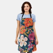 Vibrant Floral Graphic Art エプロン (着用した状態)