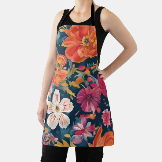 Vibrant Floral Graphic Art エプロン (インサイチュ)