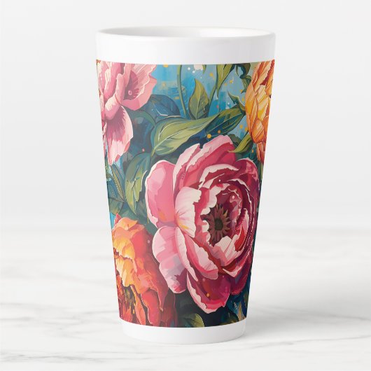 "Vibrant Floral Latte Mug – Coffee Cup for Tea カフェラテマグ (正面)