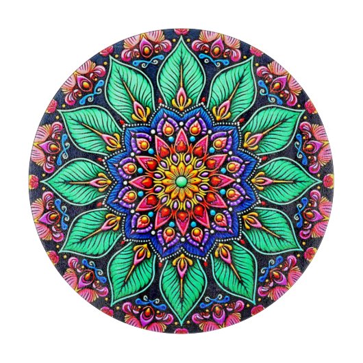 Vibrant Floral Mandala Art カッティングボード (正面)