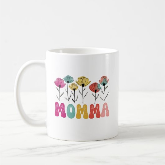 Vibrant Floral MOMMA Typography for Mother's Day コーヒーマグカップ (左)