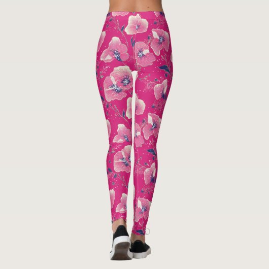 Vibrant Floral Pattern in Pink, White & Royal B    レギンス (裏面)