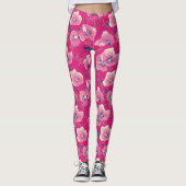 Vibrant Floral Pattern in Pink, White & Royal B    レギンス (正面)