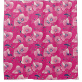 Vibrant Floral Pattern in Pink, White & Royal Blue シャワーカーテン (正面)