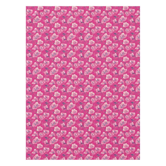 Vibrant Floral Pattern in Pink, White & Royal Blue テーブルクロス (正面)