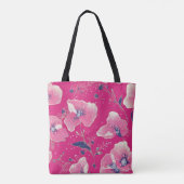 Vibrant Floral Pattern in Pink, White & Royal Blue トートバッグ (裏面)