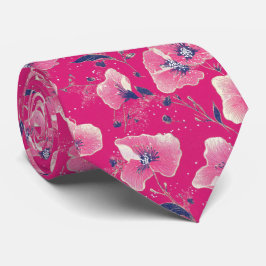 Vibrant Floral Pattern in Pink, White & Royal Blue ネクタイ