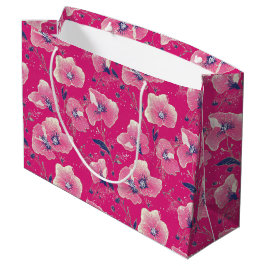Vibrant Floral Pattern in Pink, White & Royal Blue ラージペーパーバッグ