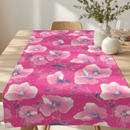 Vibrant Floral Pattern in Pink, White & Royal Blue ロングテーブルランナー