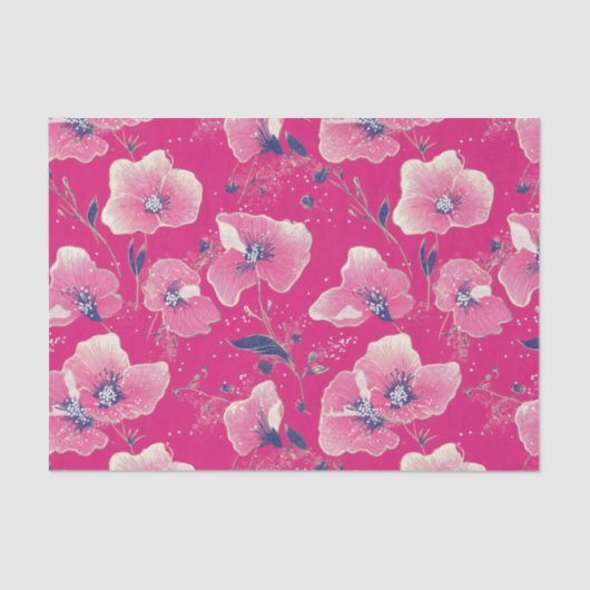 Vibrant Floral Pattern in Pink, White & Royal Blue 薄葉紙 (正面)