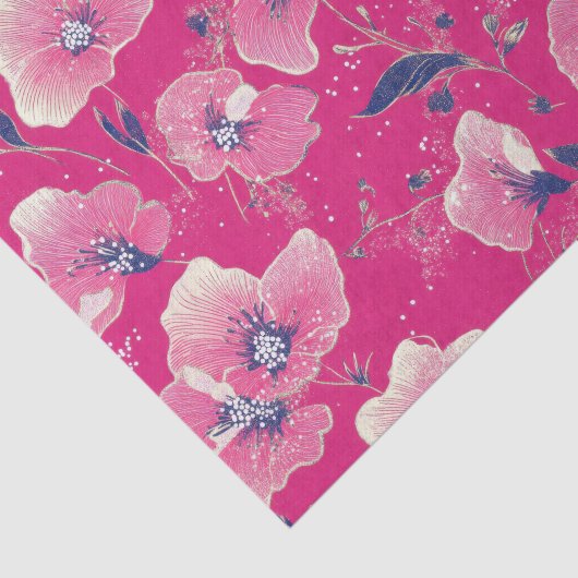 Vibrant Floral Pattern in Pink, White & Royal Blue 薄葉紙 (詳細)