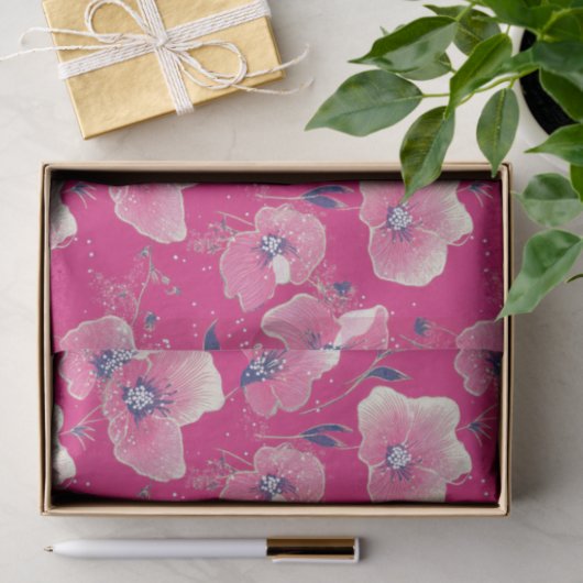 Vibrant Floral Pattern in Pink, White & Royal Blue 薄葉紙 (ギフト)