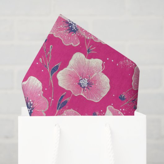 Vibrant Floral Pattern in Pink, White & Royal Blue 薄葉紙 (ギフトバッグ)