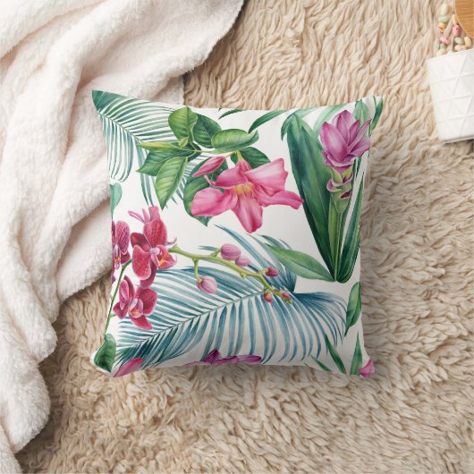 vibrant floral pattern with pink flowers  クッション (ブランケット)