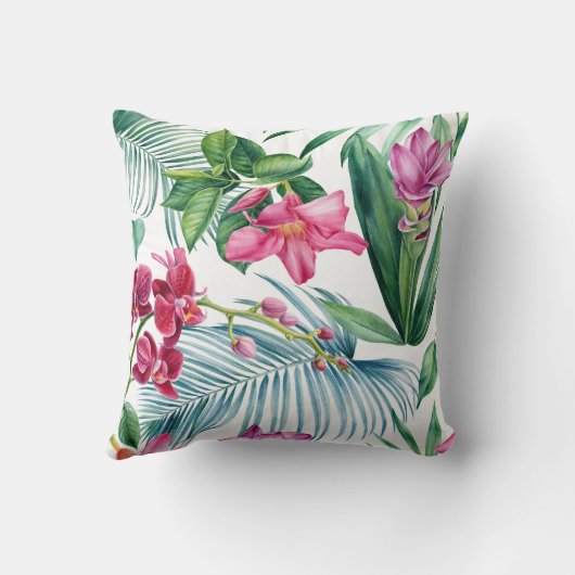 vibrant floral pattern with pink flowers クッション (裏面)