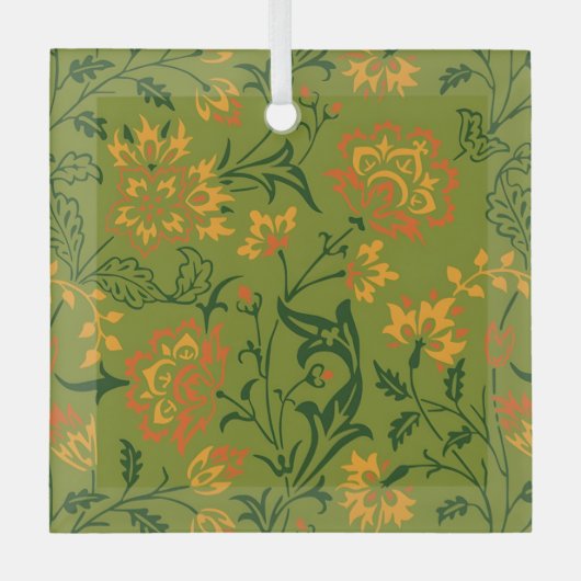 Vibrant Floral Pattern: Yellow and Orange Flowers ガラスオーナメント (正面)