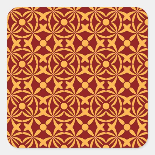 Vibrant Floral Pattern: Yellow Shapes on Red Back スクエアシール (正面)