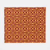 Vibrant Floral Pattern: Yellow Shapes on Red Back フリースブランケット (正面(横))