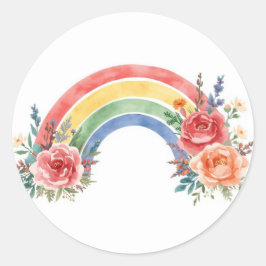 Vibrant Floral Rainbow Watercolor Birthday Sticker ラウンドシール