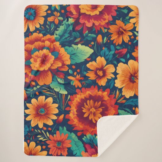 Vibrant Floral Sherpa Blanket - Large シェルパブランケット (正面)