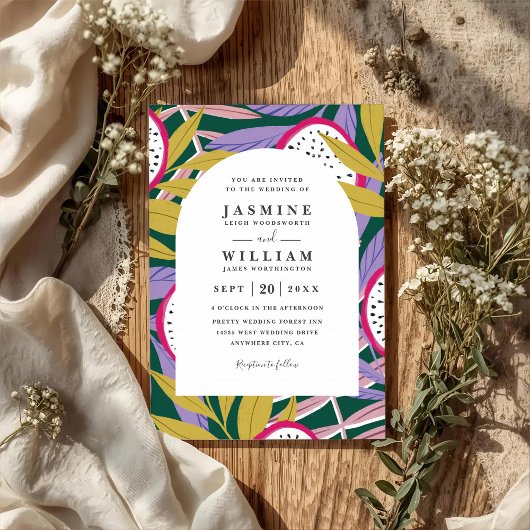 Vibrant Floral Tropical Elegant QR Code Wedding 招待状