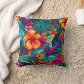 vibrant floral tropical orange flower interior クッション (ブランケット)