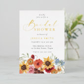 Vibrant Floral Watercolor Bridal Shower Gold 箔招待状 (立ち正面)